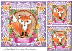 3 Cute floral fox card fronts/toppers 1