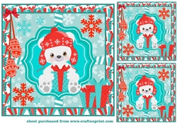 3 Blue and red polar bear card fronts/toppers 1