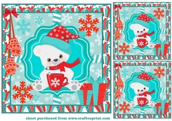 3 Blue and red polar bear card fronts/toppers 2