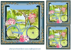 3 Blue floral bicycle card fronts/toppers