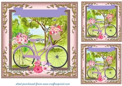 3 Lilac floral bicycle card fronts/toppers