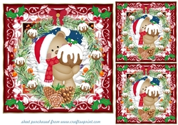 3 Christmas pudding bear card fronts/toppers