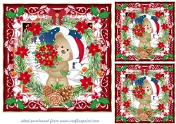 3 Poinsettia bear card fronts/toppers