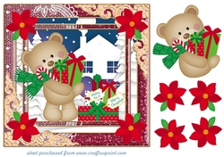 Bear with Christmas presents card front 2