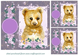 3 Lilac bear card fronts/toppers