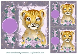 3 Lilac lion card fronts/toppers