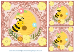 3 Orange framed bee card fronts/toppers