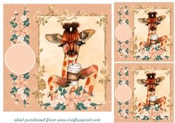 3 Giraffe drinking coffee card fronts/toppers 1