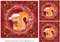 3 Red and gold Christmas squirrel card fronts/toppers