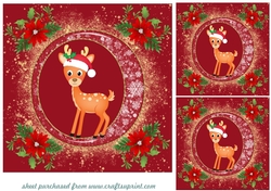 3 Red and gold Christmas deer card fronts/toppers