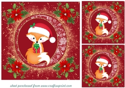 3 Red and gold Christmas fox card fronts/toppers