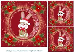 3 Red and gold Christmas rabbit card fronts/toppers