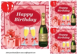 3 Red Birthday Champagne card fronts/toppers