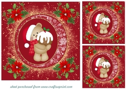3 Red little Christmas ted card fronts/toppers 1