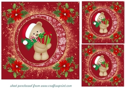 3 Red little Christmas ted card fronts/toppers 2