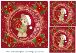 3 Red little Christmas ted card fronts/toppers 3