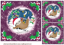 3 Purple Christmas sloth card fronts/toppers 2