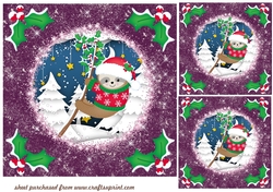 3 Purple Christmas sloth card fronts/toppers 3