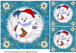 3 Polar bear Christmas card fronts/toppers