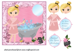 Pink pamper Birthday card front