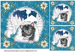 3 Blue Christmas cat in a hat card fronts/toppers