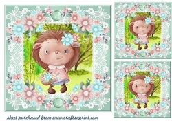 3 Cute hedgehog girl card fronts/toppers