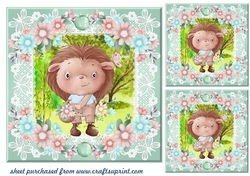 3 Floral boy hedgehog card fronts/toppers