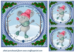 3 Ice skating mouse card fronts/toppers