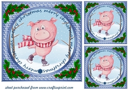3 Ice skating pig card fronts/toppers 1