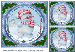 3 Ice skating snowman card fronts/toppers