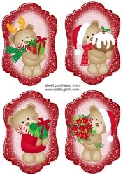 4 Red glitter Christmas bear toppers