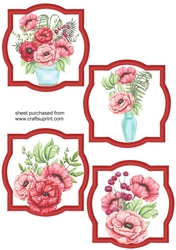 4 Red framed poppy toppers