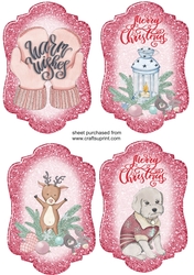4 Pink Christmas themed toppers