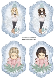 4 Light blue Christmas girl toppers
