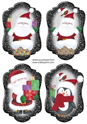 4 Black glitter Santa and friends toppers