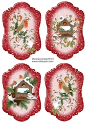 4 Red Christmas robin toppers