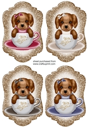 4 Gold Christmas pup in teacup toppers
