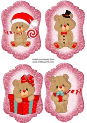 4 Brown Christmas bear toppers