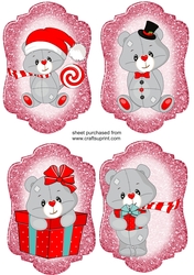 4 Grey Christmas bear toppers