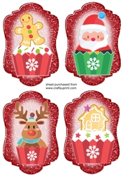 4 Red glitter Christmas cupcake toppers