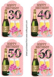 Age 30-60 Champagne and roses tag toppers