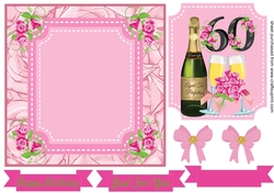 Age 60 rose and champagne card front