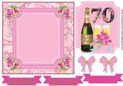 Age 70 rose and champagne card front