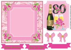 Age 80 rose and champagne card front