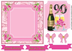Age 90 rose and champagne card front
