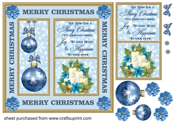 Blue Christmas bauble and candles card front