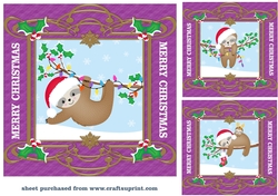 3 Purple and gold Christmas sloth card fronts/toppers