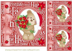 3 Red Christmas poinsettia bear card fronts/toppers 1
