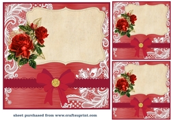 3 Red rose framed card fronts/toppers