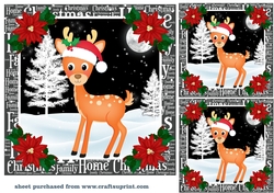 3 Christmas woodland deer card fronts/toppers